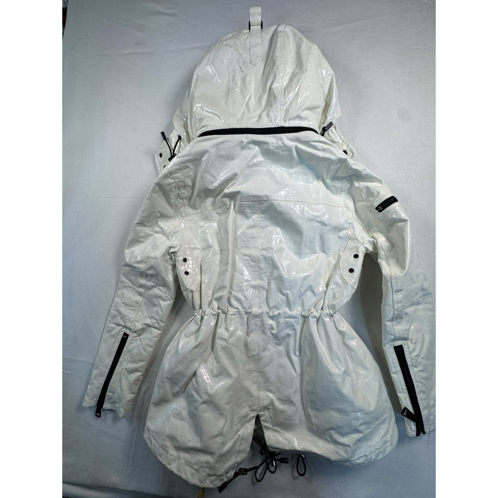 SAM. New York Women's‎ Glossy White Puffer Parka Hooded Fur Trim Size M Vintage - Picture 6 of 14